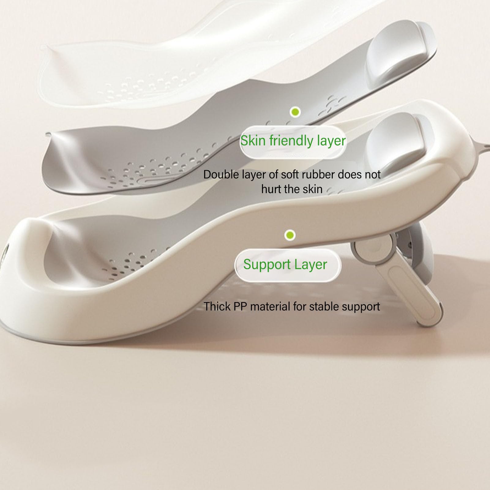 SIXRUN Asiento de Baño Reclinable para bebé con Termómetro para una Cómoda Experiencia de Baño Infantil, Soporte Plegable para Enjuague de bebé para Recién Nacidos, Hecho de Material TPE+PP