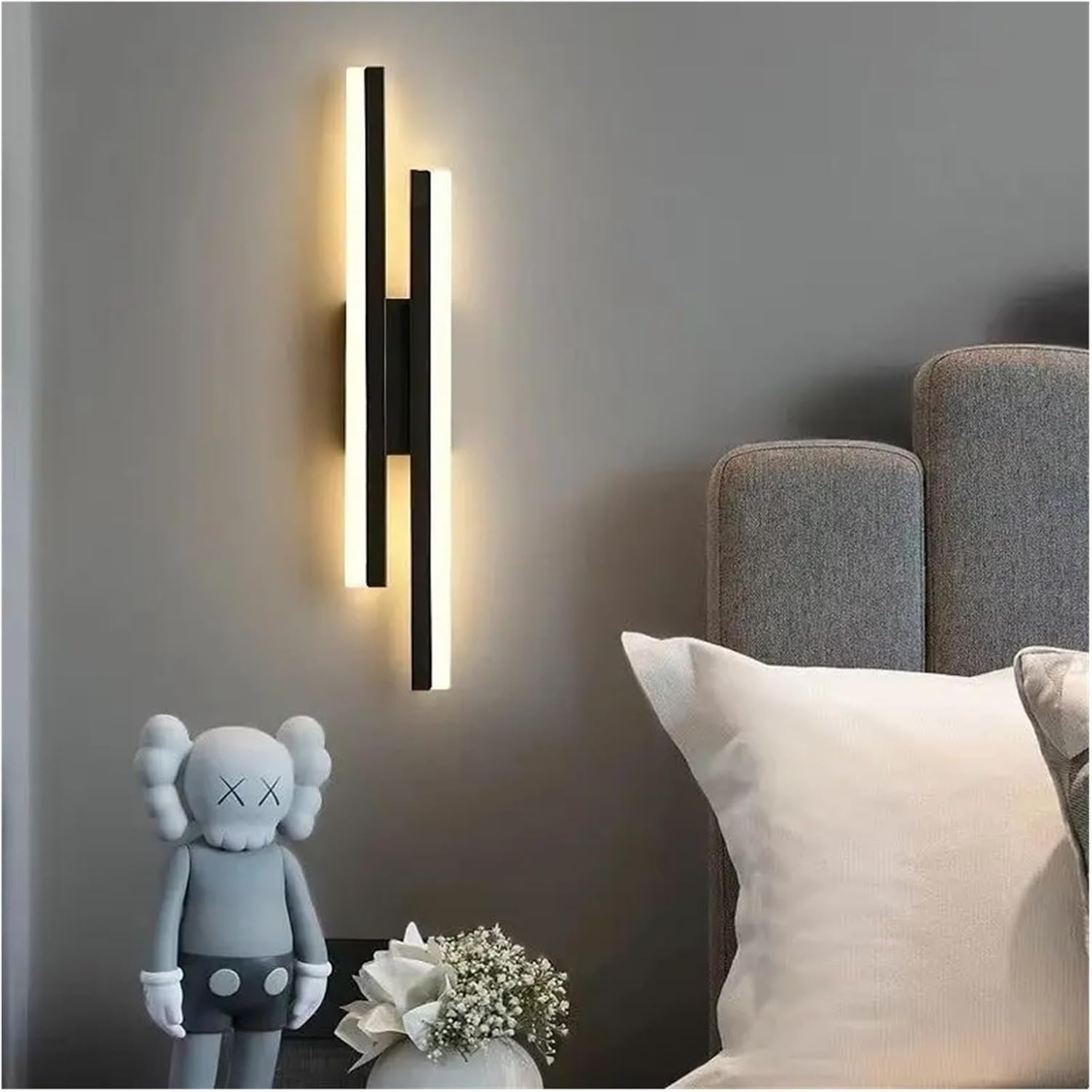 CWCQGH LED Bedroom Wall Lamp Wall Sconces Copper Line Pipe Acrylic Lampshade Indoor Lighting Compatible,Black