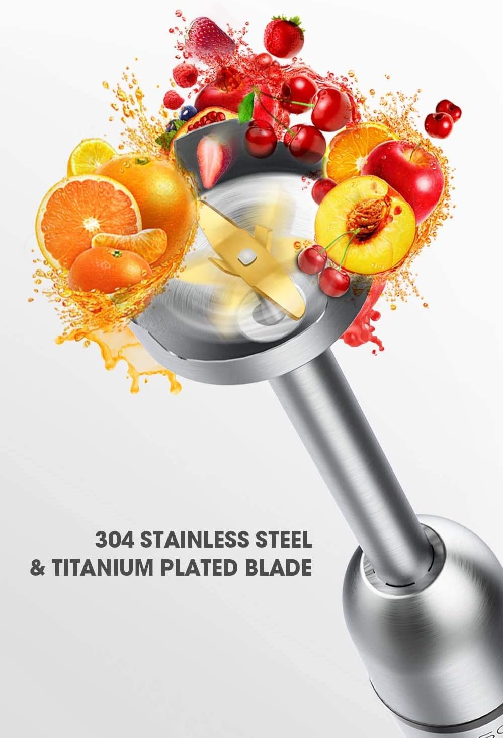 KOIOS 800W Immersion Hand Blender, Multifunctional 5-in-1 Low Noise Stick Mixer, 9-Speed, Stainless Steel, Titanium Plated Blade, includes 600ml Mixing Beaker, 800ml Chopper, Whisk Attachment, and Milk Frother: Home & Kitchen