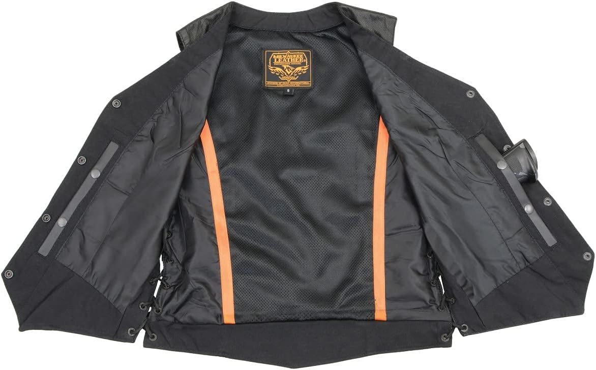 Milwaukee Leather MLL4546 Women's Black Premium Leather Lightweight V-Neck Motorcycle Rider Vest w/Side Laces - Image 6