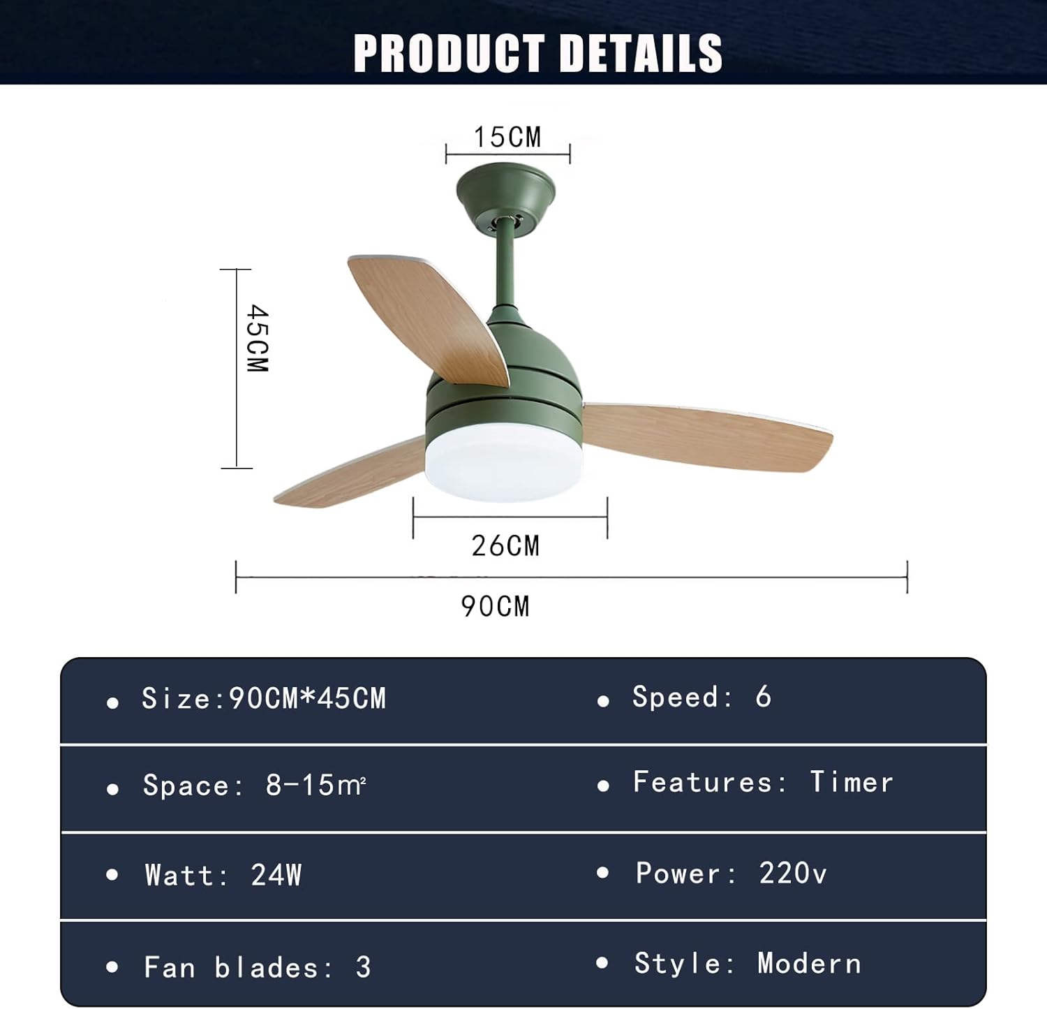 YUEGOO Ceiling Fans with Lamps,Remote Control Dc Reversible Quiet Fan Chandeliers Ceiling Light 6 Speed Timer Dimmable Ceiling Fan with Lamp for Kids Bedroom Lounge/White/90Cm