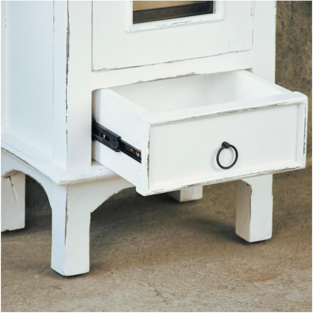 HomeStock One Door End Table Solid Wood Nightstand - Fully Assembled Distressed White Accent Table