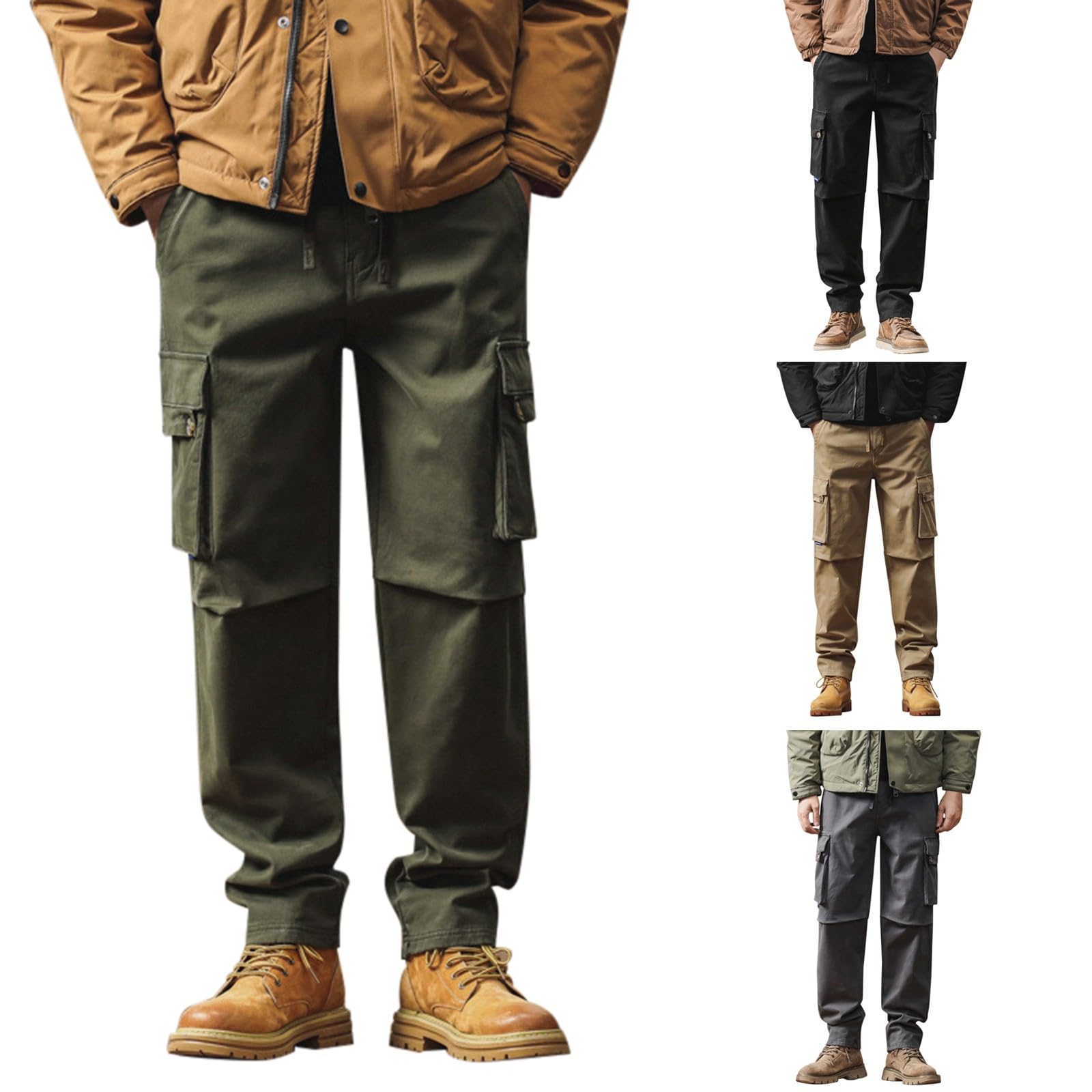 Dicke Herren-Arbeitshose Winter - Warm Fleece-Gefütterte Cargohose Mehrere Taschen Jogginghose Baggy Trainingshose Outdoor-Wanderhose Militär Taktische Arbeitshosen Gerades Bein Freizeithose