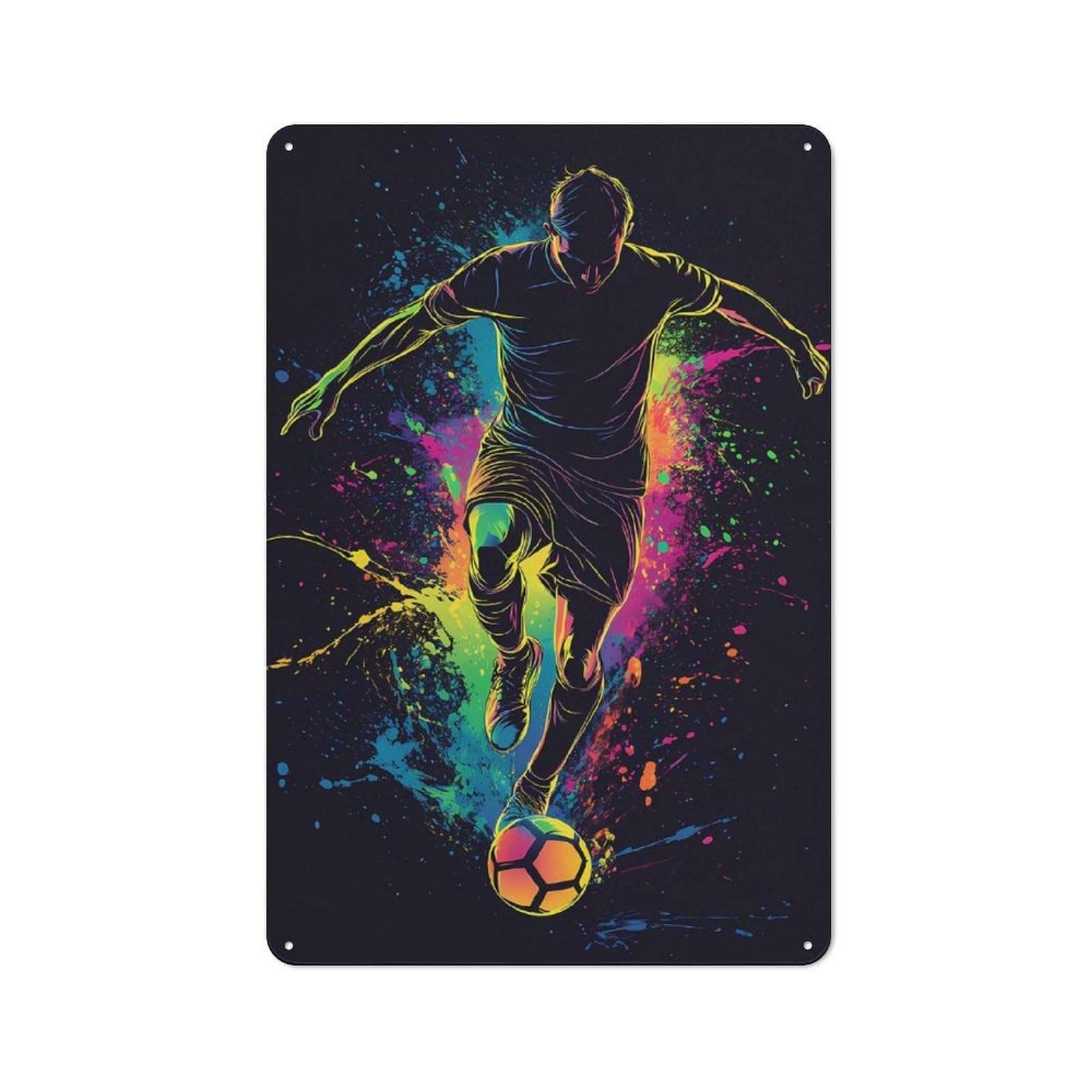 Junmoney Soccer Player In Action Rustic Metal Sign 30X20cm For Kitchen Or Home Bar, Gift For Kitchen Decor Lovers During The Christmas Season