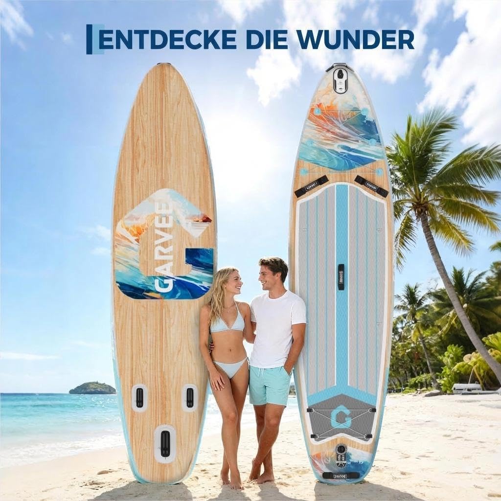 Premium SUP Board Set, Aufblasbares Stand Up Paddling Board – Ultra-Breites Mit 204kg Belastbarkeit, Verstellbares 3-Teiliges Paddel Mit Kamerahalterung, Komplettes Zubehör, Anfänger, Fortgeschrittene