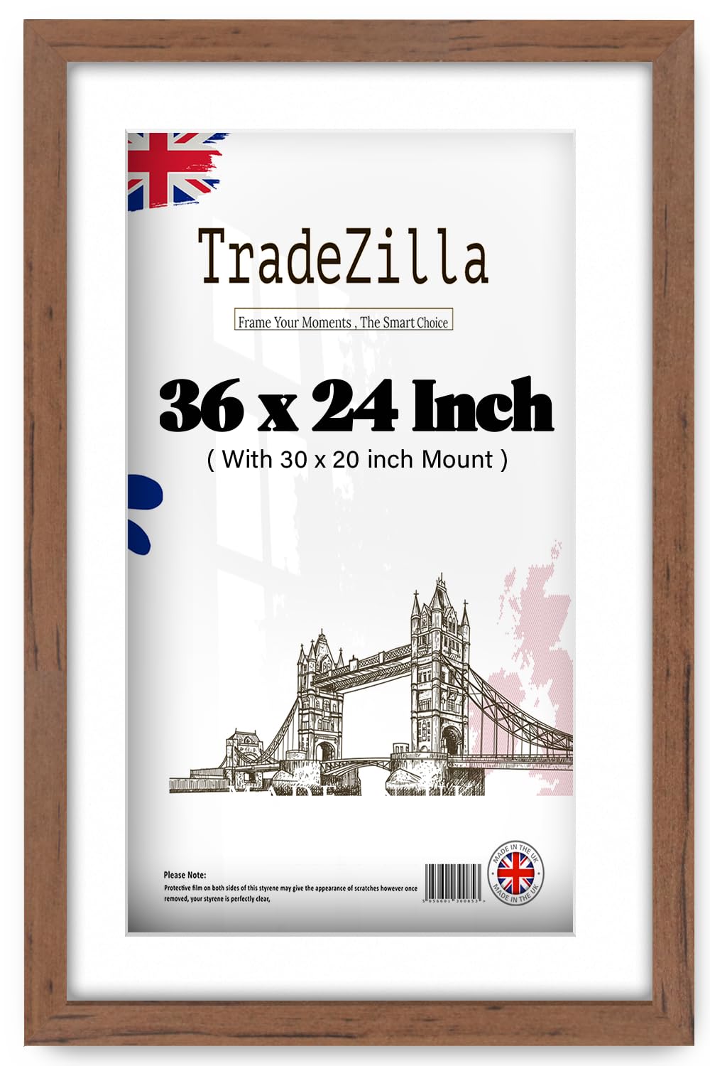 TradeZilla | Artistic MDF Poster Frame (91.44 x 60.96 cm) with 76.20 x 50.80 cm White Mount Engineered Wood | $_SizeINCH_Double_CM_Reverse_$ Picture, Art Print, Photo Display Frame [ Walnut ] — image 1