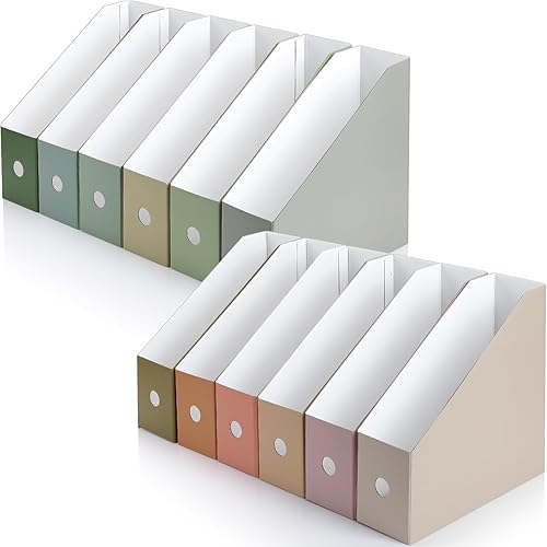 12 soportes de cartón para revistas, caja de almacenamiento de revistas de 12 colores con etiquetas adhesivas, organizador de archivos de revistas,