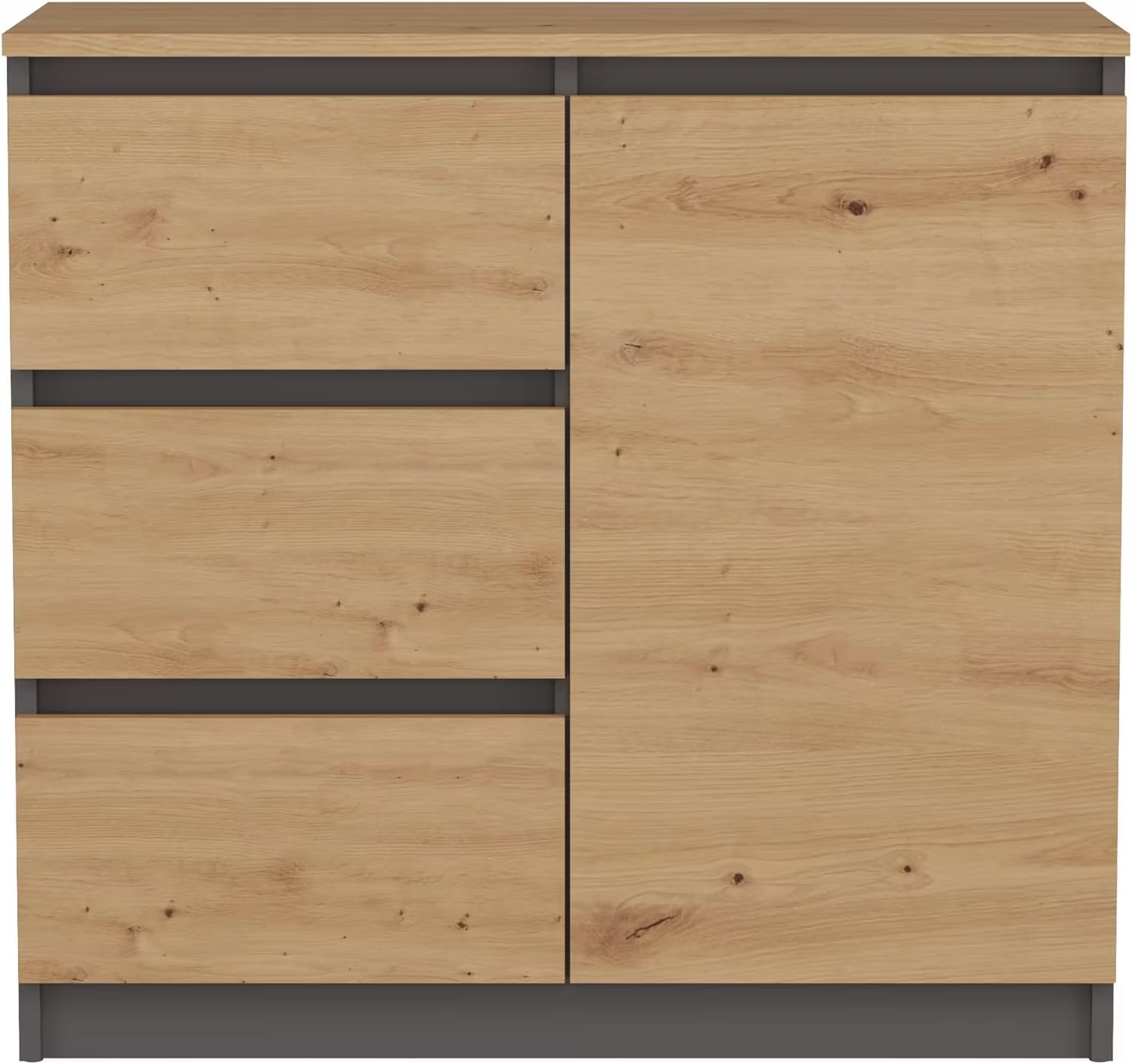 CDF Kommode Anthrazit Artisan 1 Tür und 3 Schubladen Komode & Sideboards Sideboard 75 cm Hoch Wohnzimmer Schubladenkommode Komodenschrank 40x80x75 für Schlafzimmer Arbeitszimmer Flur Schubladenschrank