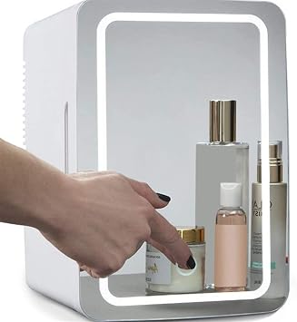 8 L Mini Fridge for Skincare Portable Cosmetic Refrigerator with Hot and Cold Setting Makeup Mini Refrigerator Glass Panel + LED Lighting Dual-Use Family Car Fridge for Makeup and Skin Care
