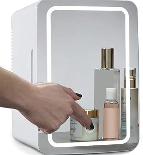 8L Mini Fridge For Skincare Portable Cosmetic Refrigerator With Hot And Cold Setting Makeup Mini Refrigerator Glass Panel + LED Lighting Dual-Use Family Car Fridge For Makeup And Skin Care(White,Mirr