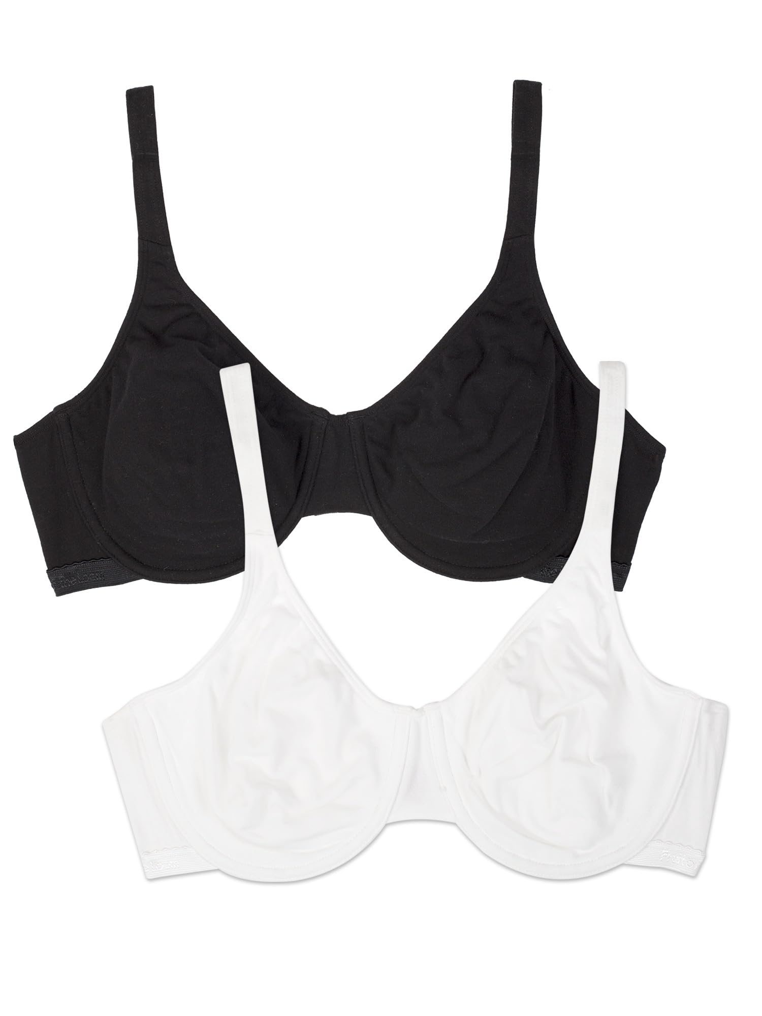 Fruit of the Loom Women's Unlined Underwire Bra-Cotton & Spandex Blend for Natural Shape and Flexibility Full Coverage, Opaque (Pack of 2)