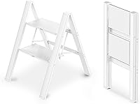 Vista 10 de WOA WOA Escalera de 3 escalones, taburete plegable, escalera ligera de aluminio para armario de cocina del hogar, pedales antideslizantes, facilidad