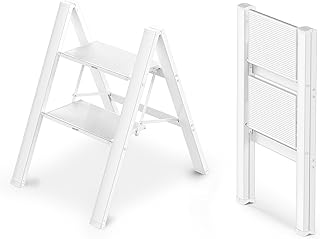 WOA WOA 2 Step Ladder, Foldable Step Stool, Aluminum Lightweight Ladder for Home Kitchen Closet, Anti-Slip Pedals, Ease of Folding, Portable, 300lbs Capacity
