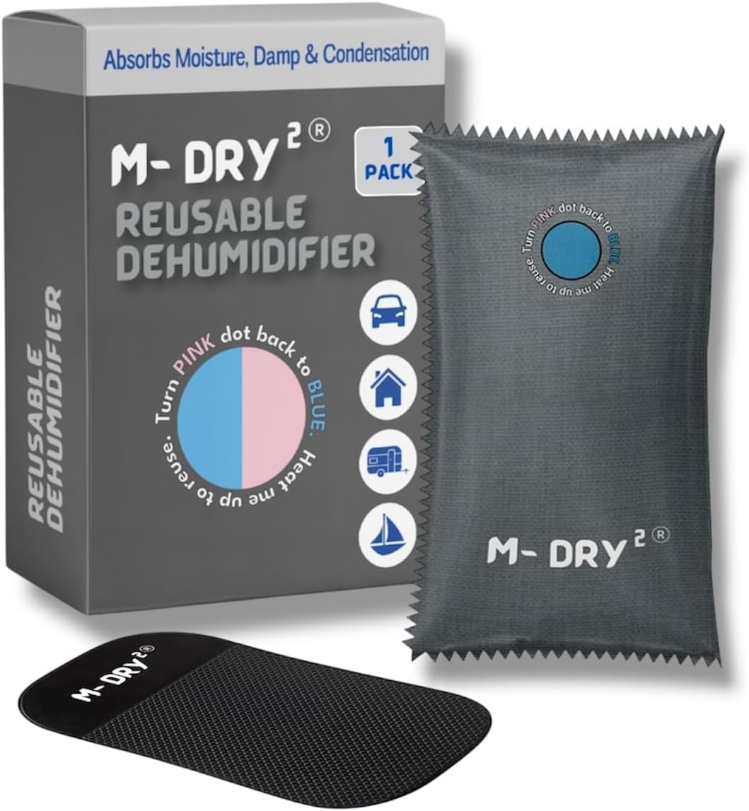 M-Dry Car Dehumidifier Bag- Reusable Moisture Absorber | Sleek Grey Design | Prevents Damp, Condensation, Mould & Odour | Eco- Friendly | Leakproof | Home, Kitchen & Interior (Grey, 350g - 1 Pack)