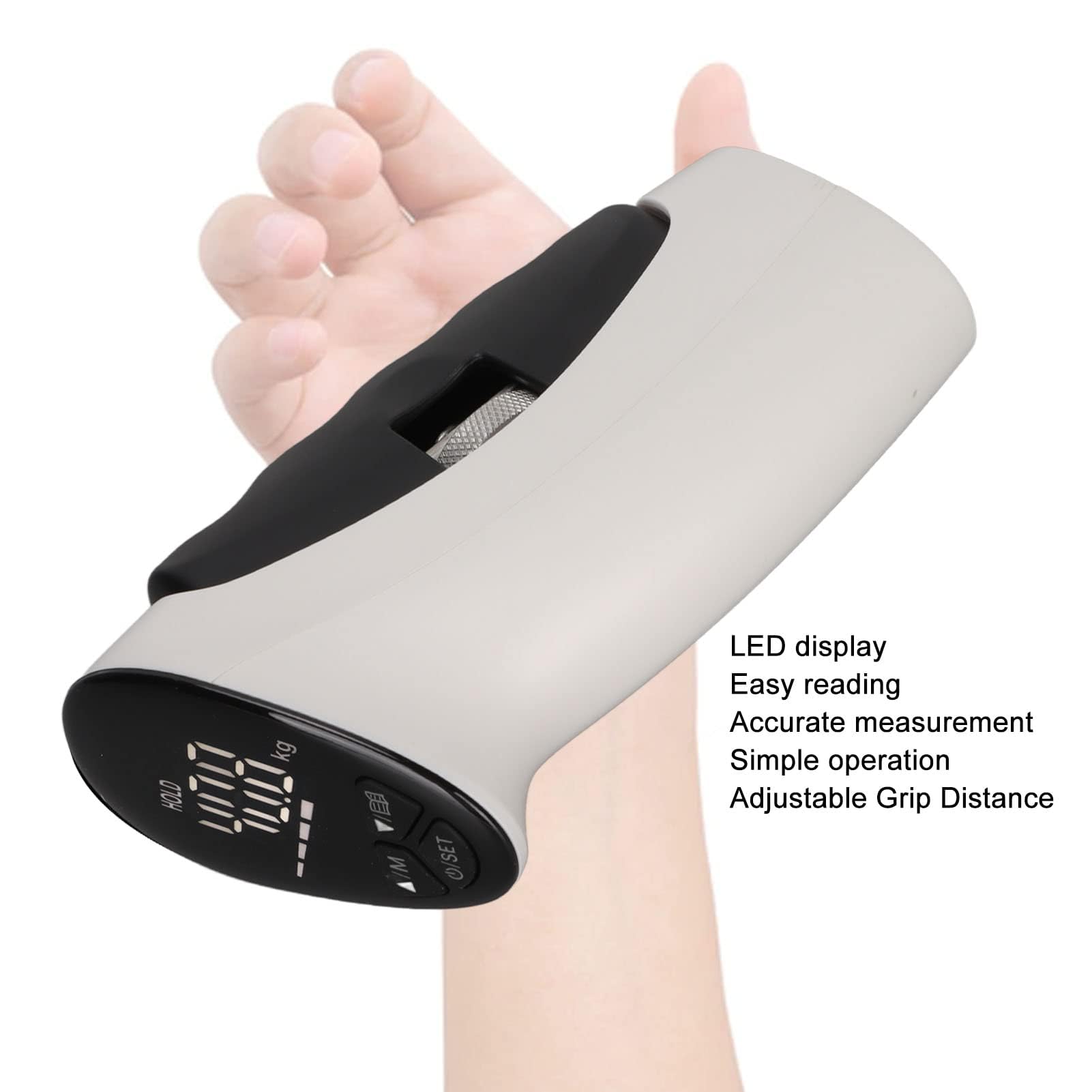 Misuratore di Forza della Mano / Dinamometro Digitale, Dinamometro Manuale Elettronico Display a LED Distanza di Presa Regolabile con Precisione Dinamometro di Forza della Mano Digitale, Rilevamento a