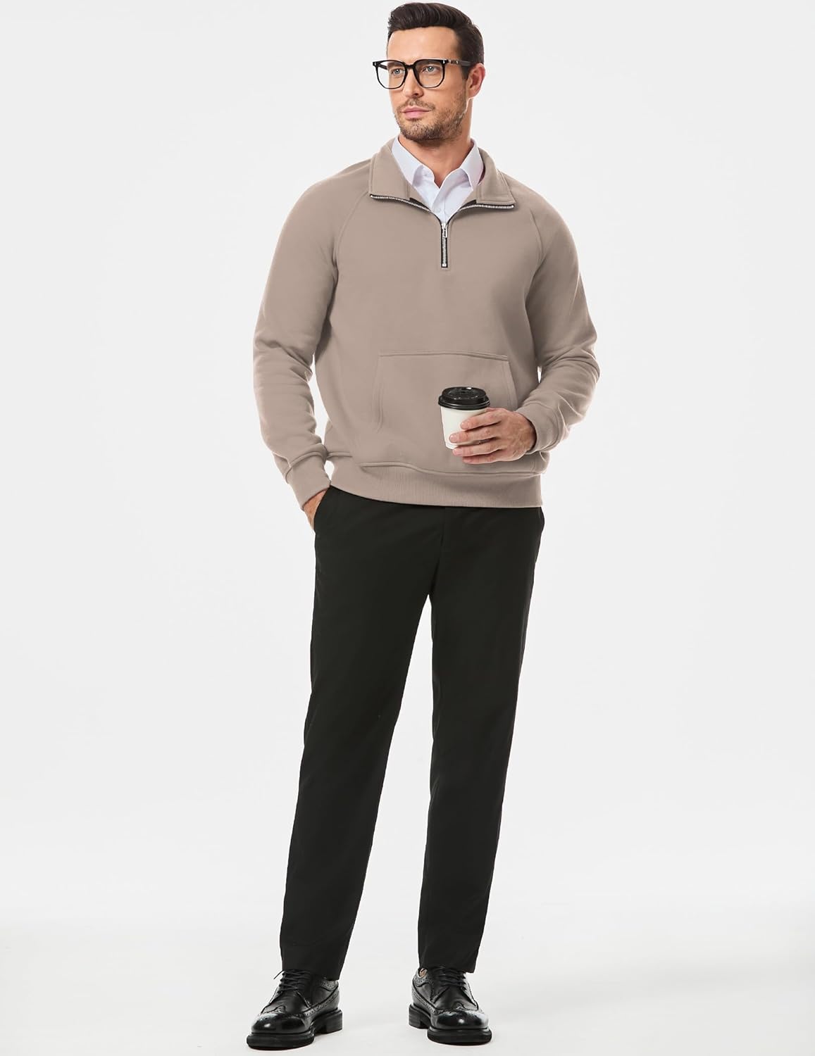 JMIERR Men's Fleece Quarter Zip Pullover Sweater Casual Cotton Fall Winter Family Outfit Warm Mock Neck with Pockets - Image 7