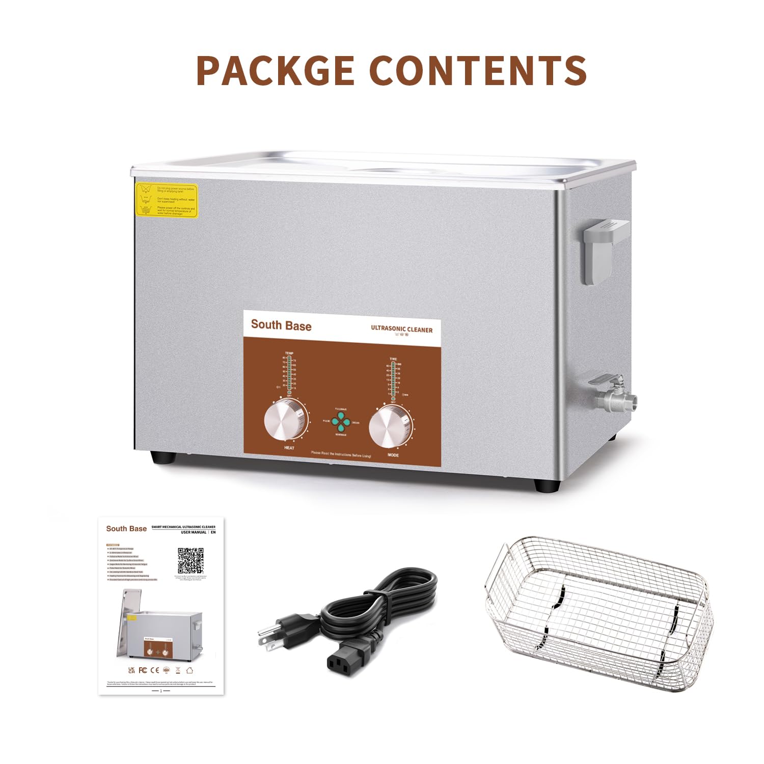 SOUTH BASE Limpiador Ultrasónico, 30L 600W, con Cesta, Temporizador y Calentador, Máquina de Limpieza Ultrasónica Codificada para Armas, Motores, Piezas de Carburador, Cadenas