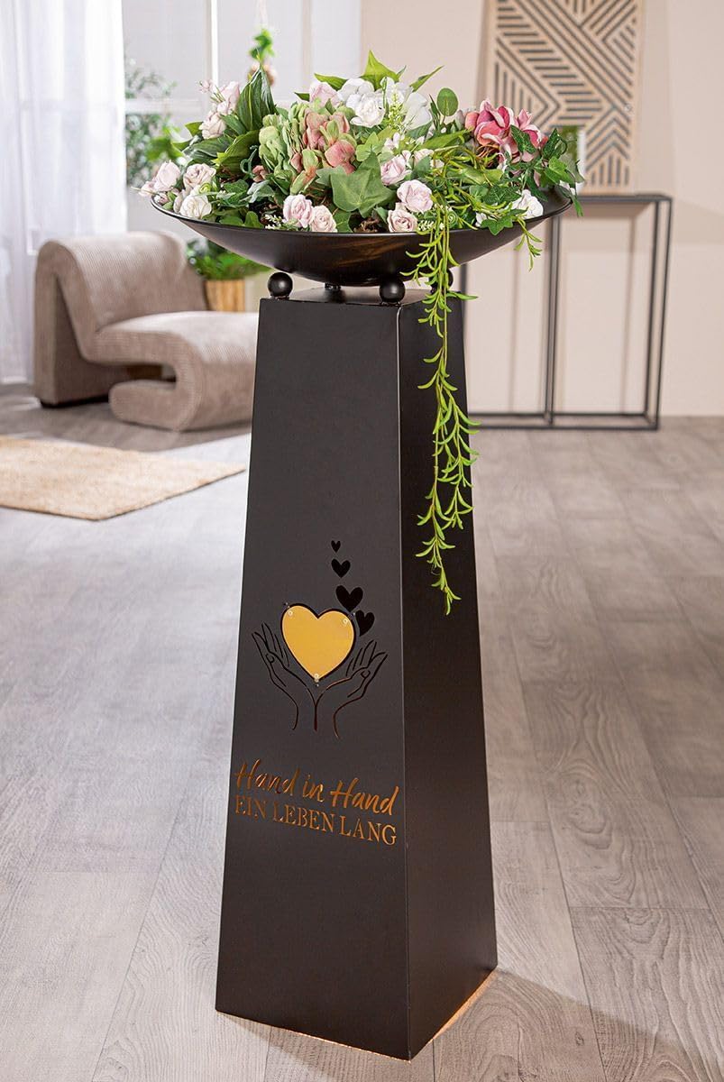 Generisch MF Schalenständer Herzmotiv Hand in Hand schwarz gold, bestehend aus Schale & Ständer