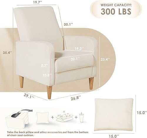 Miniatura 94 de COLAMY - Sillón moderno con cojín para sala de estar, sofá individual y auxiliar para ocio y lectura, tapizado en tela con patas de madera, color