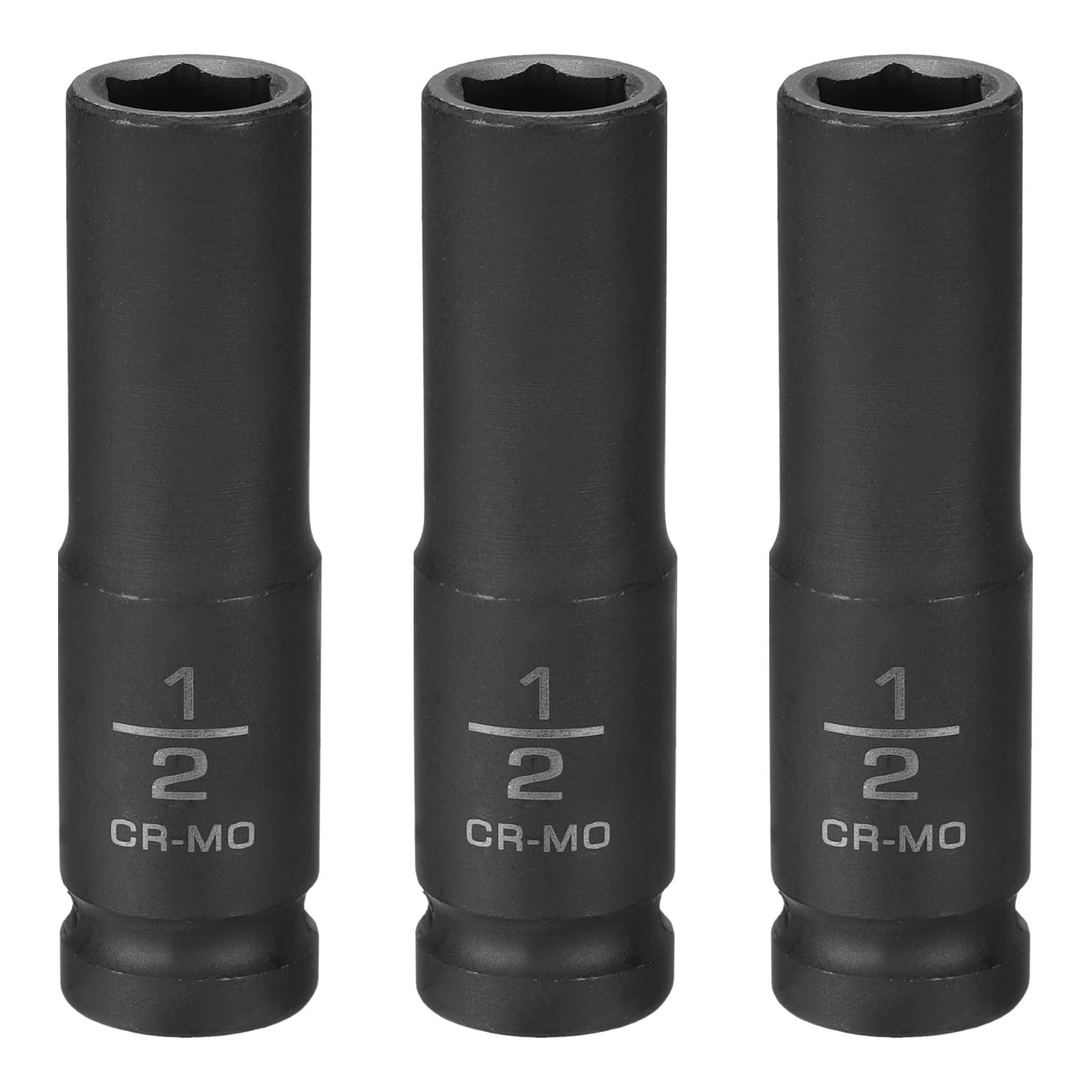 sourcing map 3pcs 6 Point Shallow Impact Socket 1/2" Socket 1/2" Square Drive 78mm (3.1") Long 40CRMO for Home Auto Axle Hex Nuts Bolts Repair, Black — image 1
