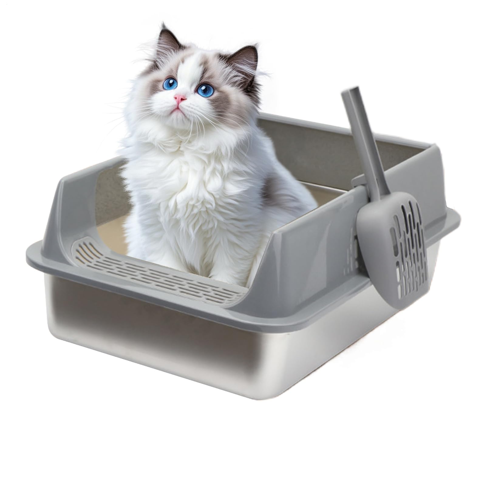 de para Gatos Bandeja con para Mascotas Antisalpicaduras | Bandeja para Gatos Antisalpicaduras Semicerrada con Recogedor para Dormitorio, Apartamento, Salón