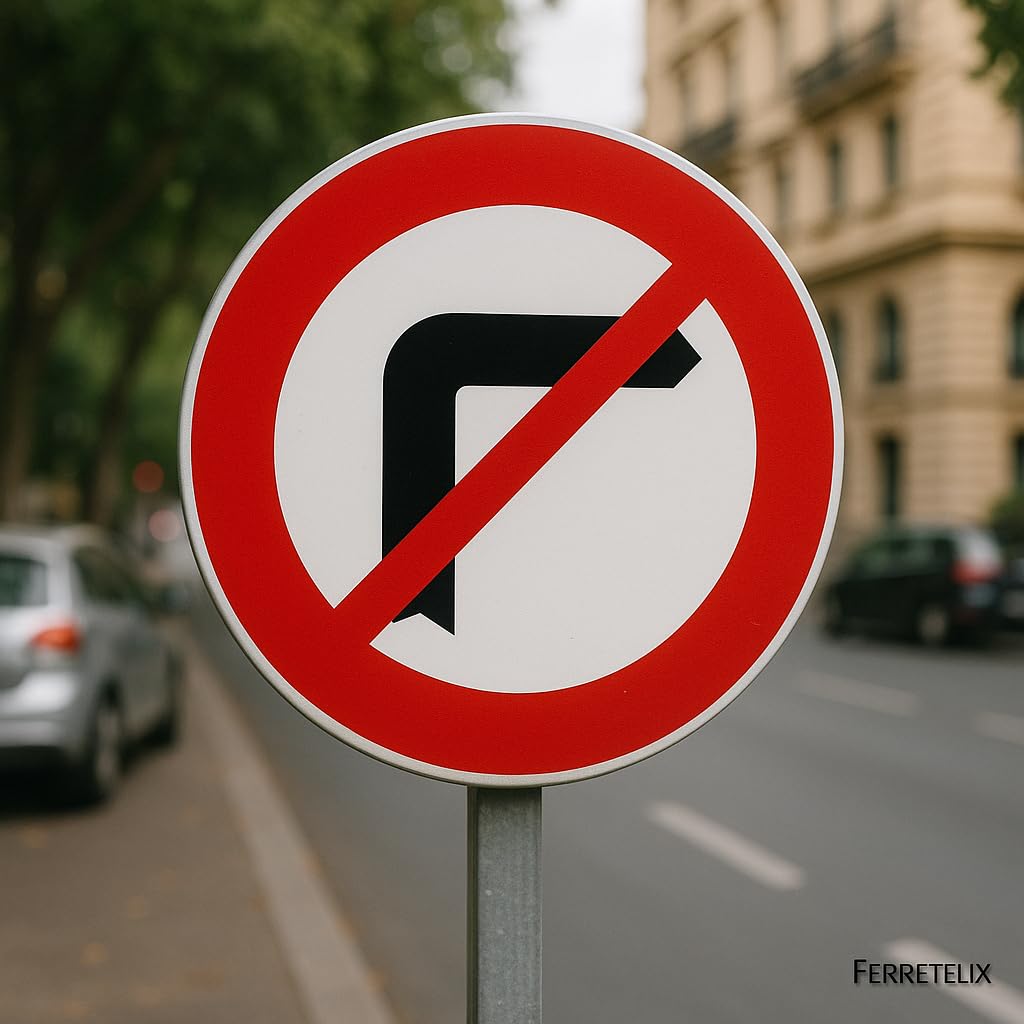 FERRETELIX® Señal Metálica Homologada Tipo MOPU 60 cm – R-302 Giro a la Derecha Prohibido – Nivel Reflectante 1 – Señal de Tráfico Reglamentaria