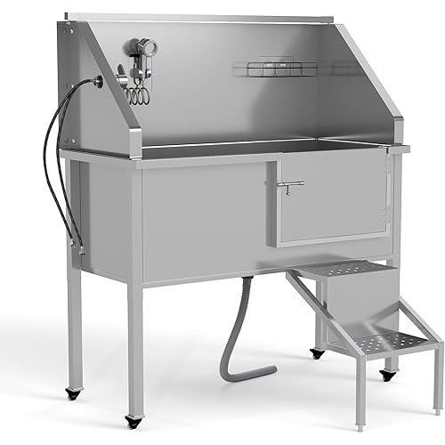 COZIWOW Dog Washing Station,56" Dog Bathtub for Large Dogs, Stainless Steel Pet Wash Sink with Shower Attachment, Portable Cat Bath Tub for Home, Pet Wash Station for Dog Grooming