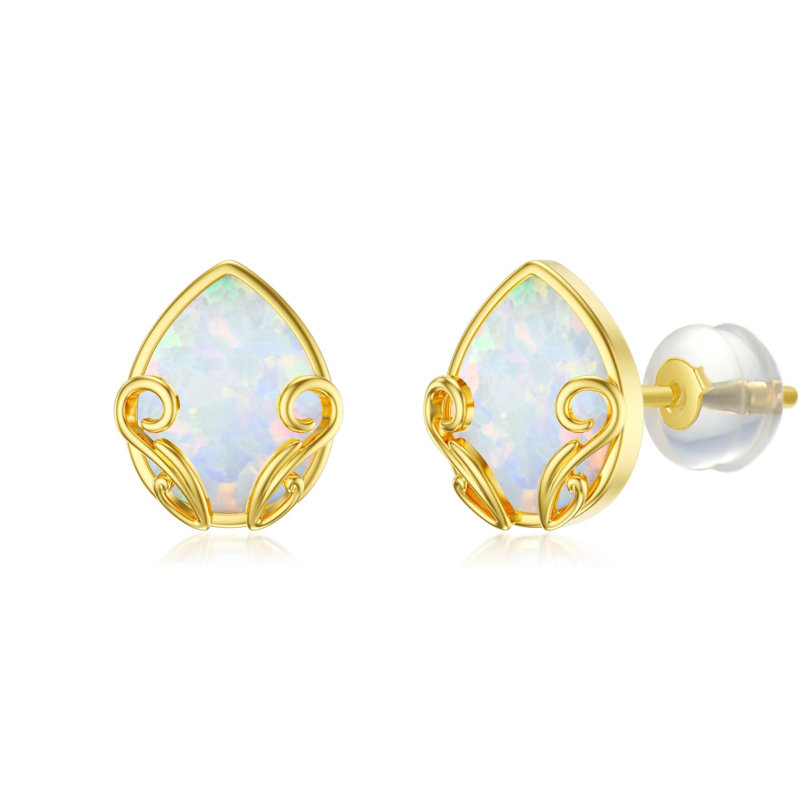 Opal Earrings 14k Solid Yellow Gold Opal Earrings Flower/Triangle/Star/Vintage Opal Stud Earrings Gold Earrings for Women Opal Jewelry Gifts