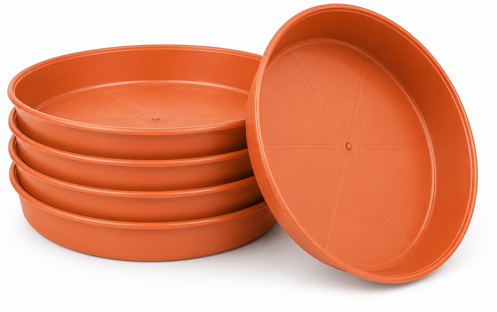 Muddy Hands Pack of 5 Heavy Duty Terracotta Plant Pot Saucers Round Plastic Water Drip Trays for Indoor & Outdoor Flower Pots, Protect Floors & Windowsills, 30cm