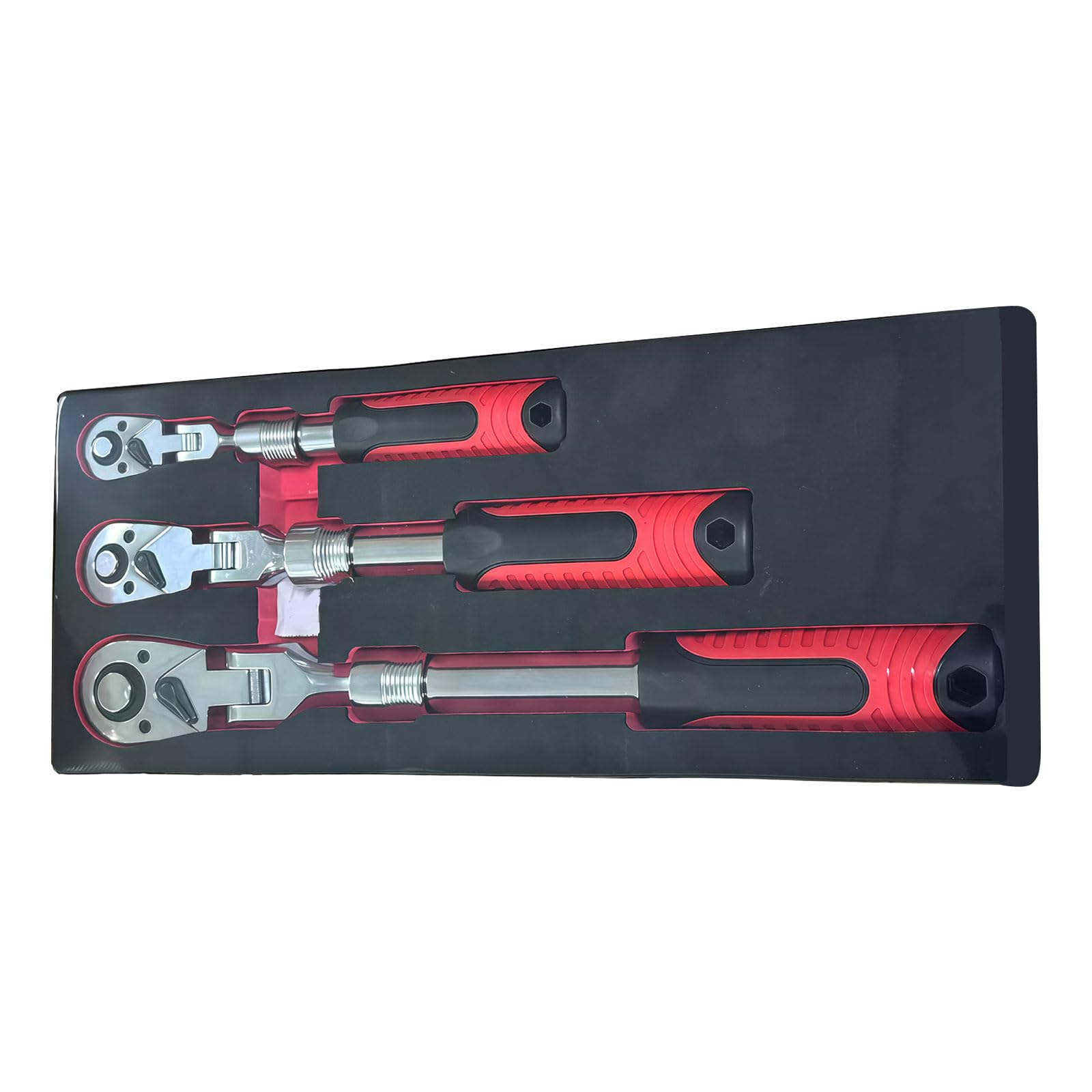Ljhnba Black/Red 3Pcs Adjustable Ratcheting Wrench Set With 180°Flexible Head Retractable Handle For Automotive Repair Home Maintenance Steel Tool Set