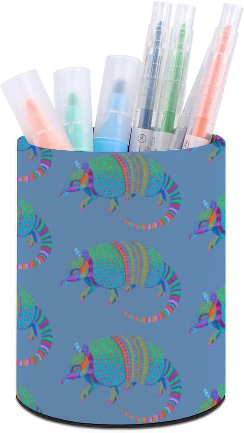 PU Leather Colorful Animals Pen Holder Round Pencil Organizer Stand Makeup Brush Stationery Container Desk Accessories Storage Organizer Desktop Box for Office Home