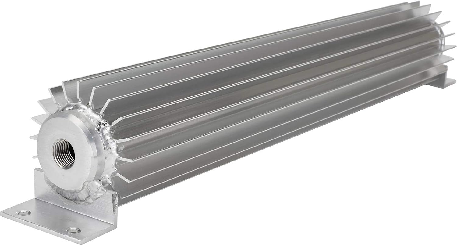 Speedway Motors Aluminum Heatsink Transmission Cooler, 18” Compact Design with Finned Cooling Core, Frame Rail Mount, 3/8” Hose Fittings, Universal Fit for Automatic Transmissions