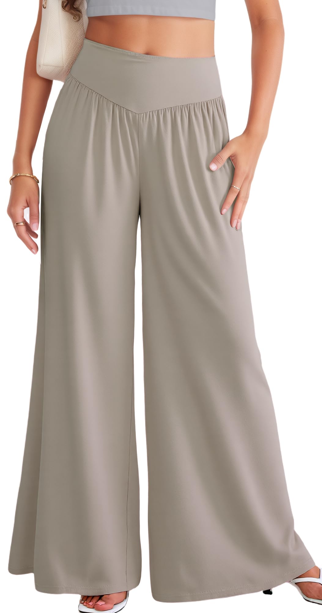 SEAUR Palazzo spodnie damskie, długie spodnie do tańca, do tańca brzucha, pilatesu, jogi, luźne, szerokie nogawki, spodnie letnie, miękkie spodnie rekreacyjne, S-XXL