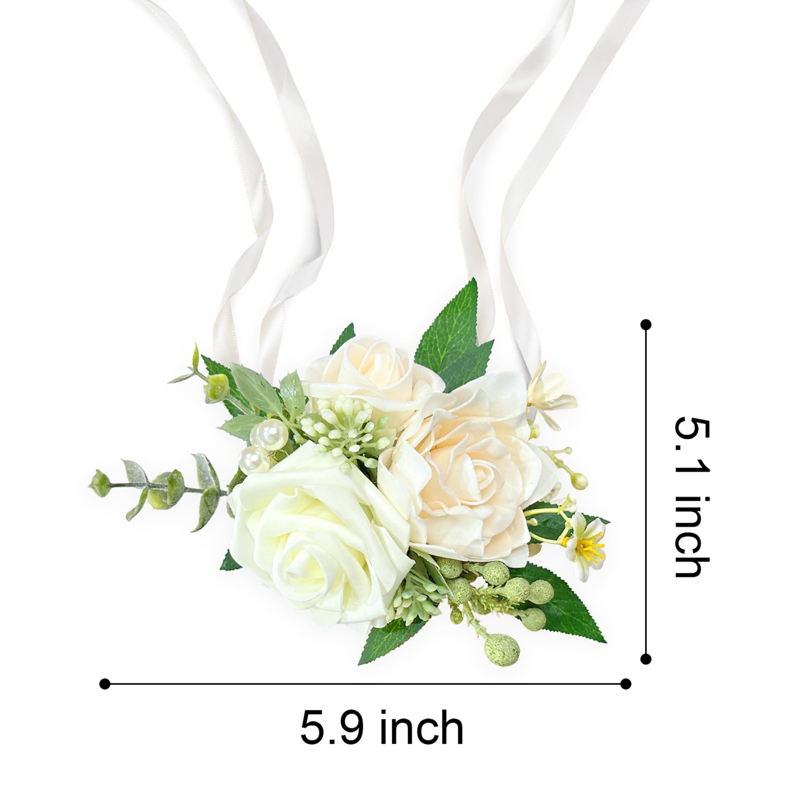 Corpetto da polso con rosa avorio per matrimonio (set di 6), braccialetto da polso bianco con fiore da sposa per ragazze, donne, madre della sposa e dello sposo