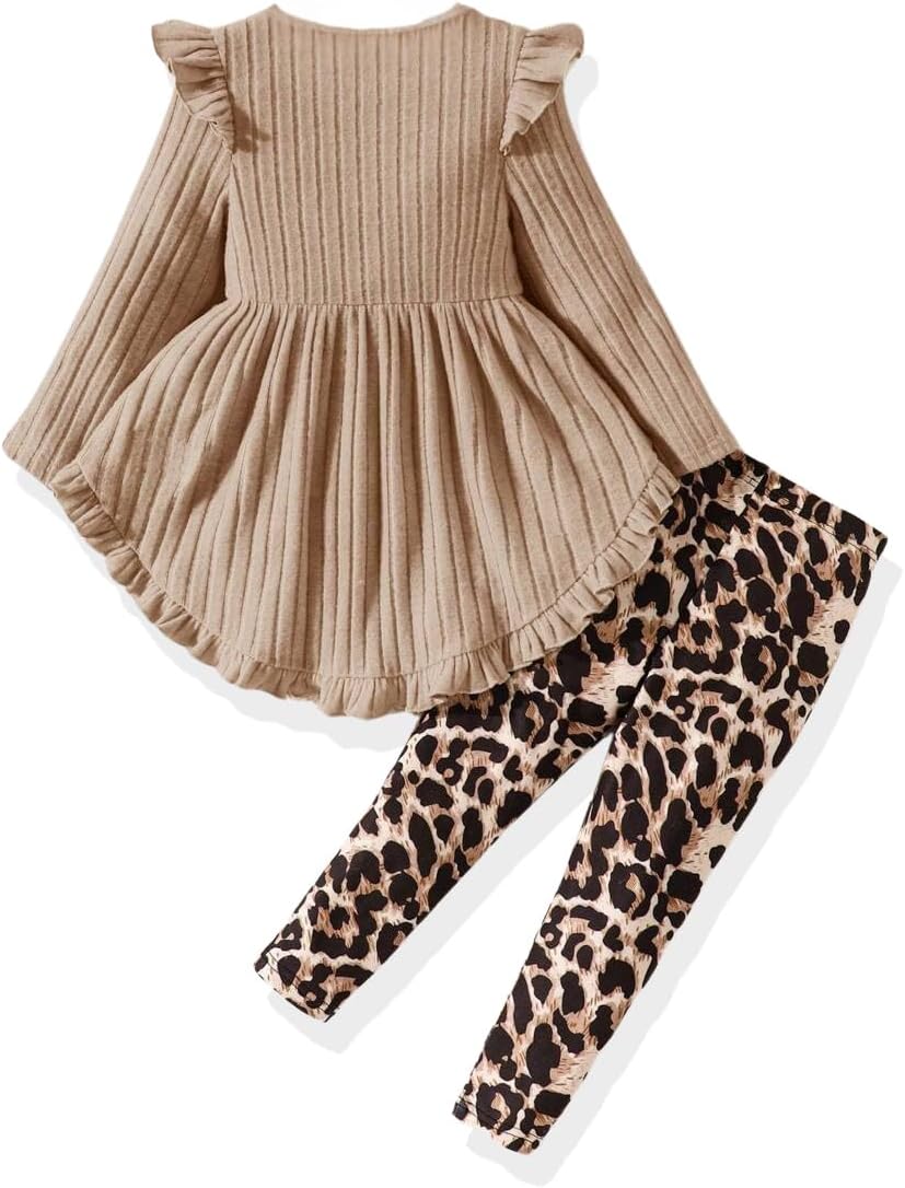 Toddler Girl Clothes Ruffle Long Sleeve Heart Print Tops and Pants 2PC Little Girl Winter Outfits Size (4-7T) - Image 2