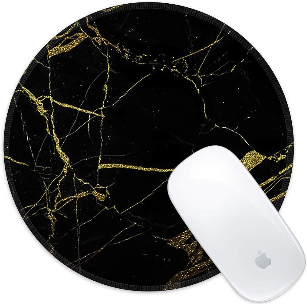 Marphe Mouse Pad Black Gold Marble Pattern Mousepad Stitched Edge Non-Slip Rubber Gaming Mouse Pad Round Mouse Pads for Computers Laptop
