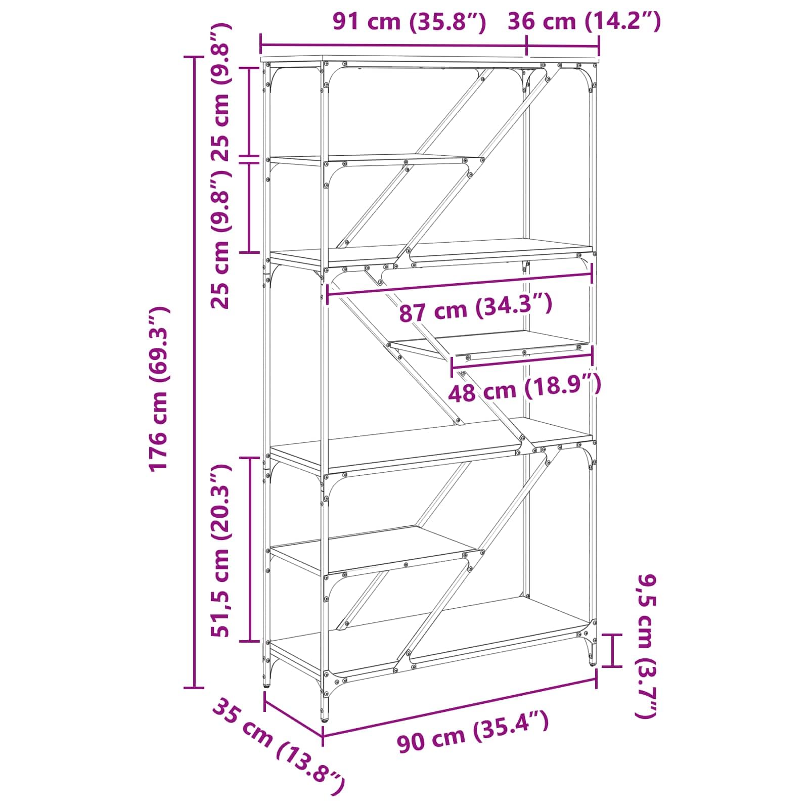 vidaXL Półka na książki Stare drewno 91 x 36 x 176 cm, Nowoczesna przechowalnia w salonie, prostokątne regały, trwałe półki, systemy wolnostojące do organizacji