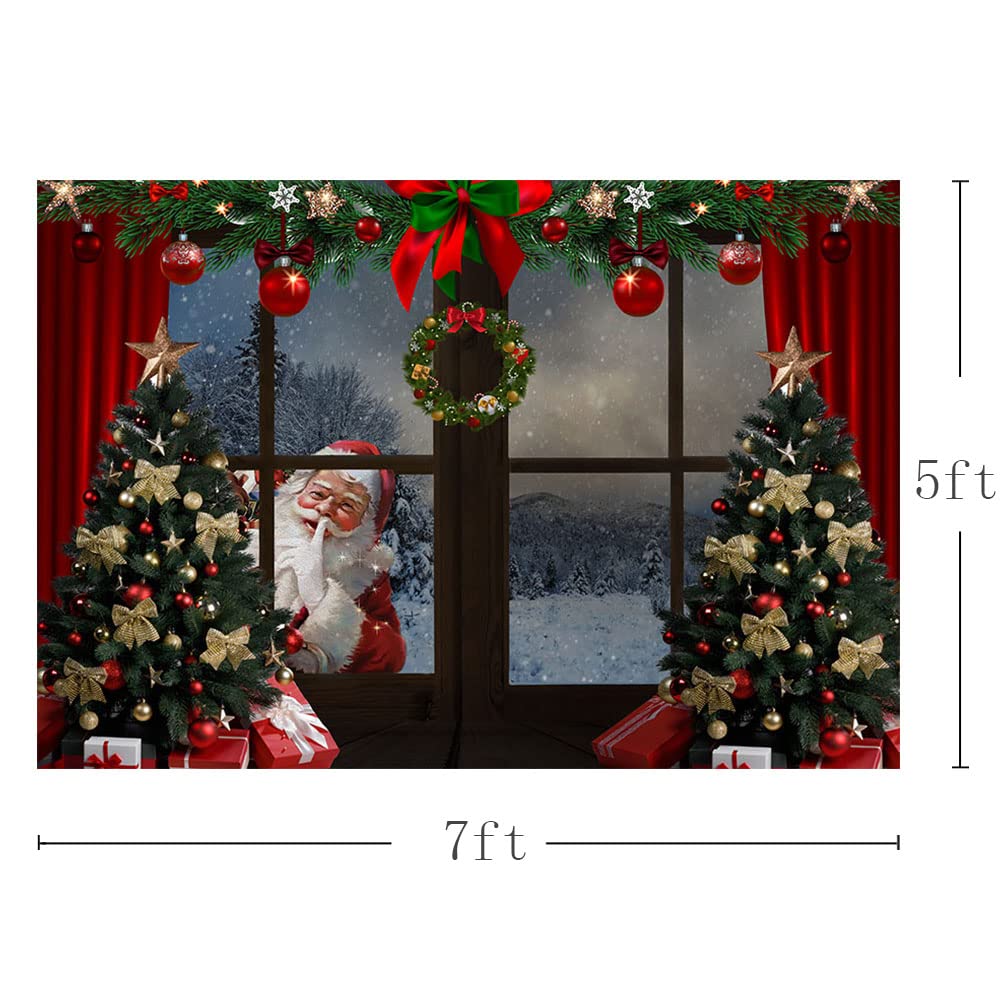 MEHOFOND 7x5ft Christmas Backdrop Xmas Tree Gift Box Santa Claus Garland Window Winter Snow Scene Photography Background Family Festival Decoration Photo Studio Booth Props Supplies - Image 3