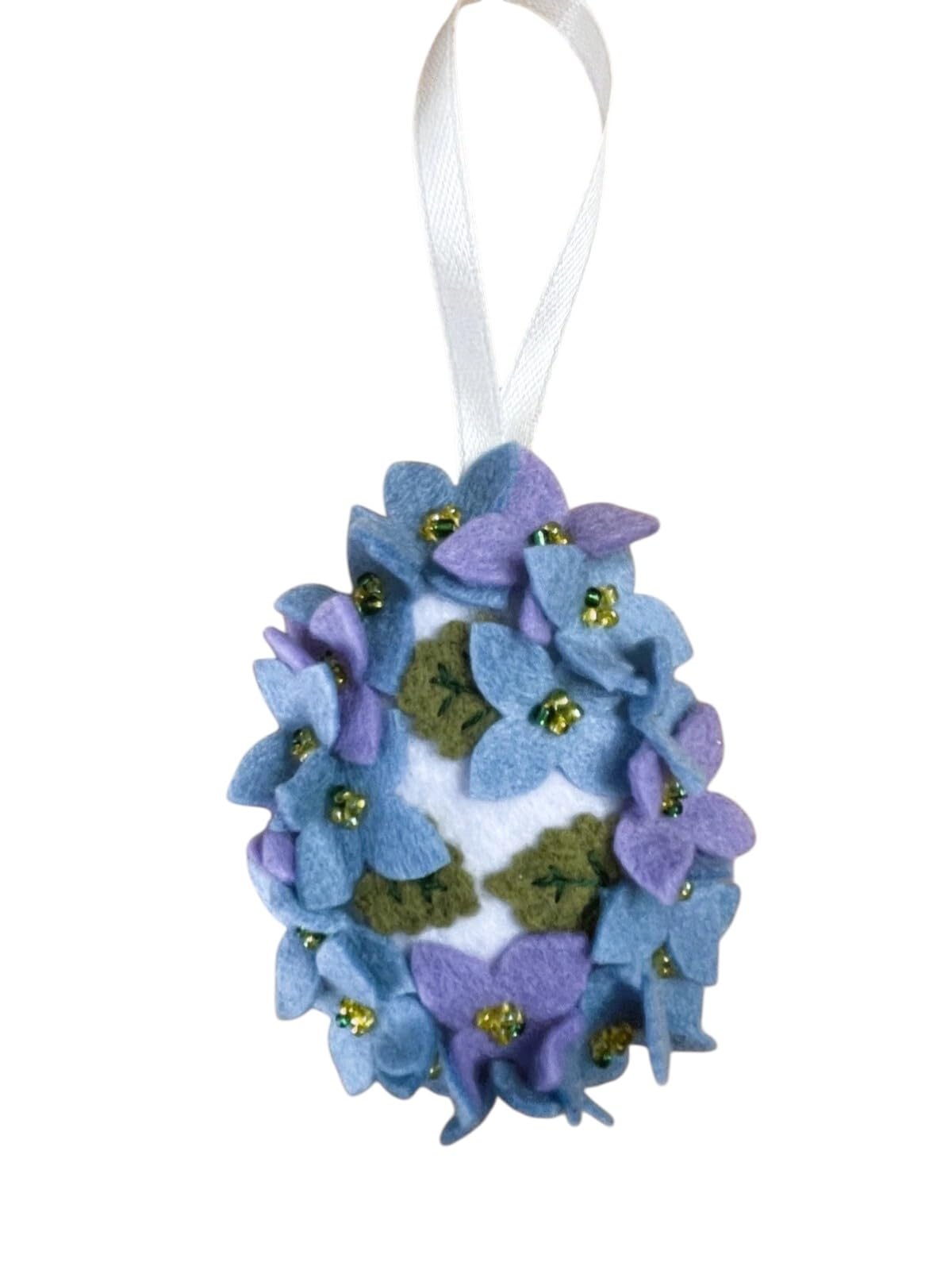 Handmade felt Easter decoration Egg with blue flowers