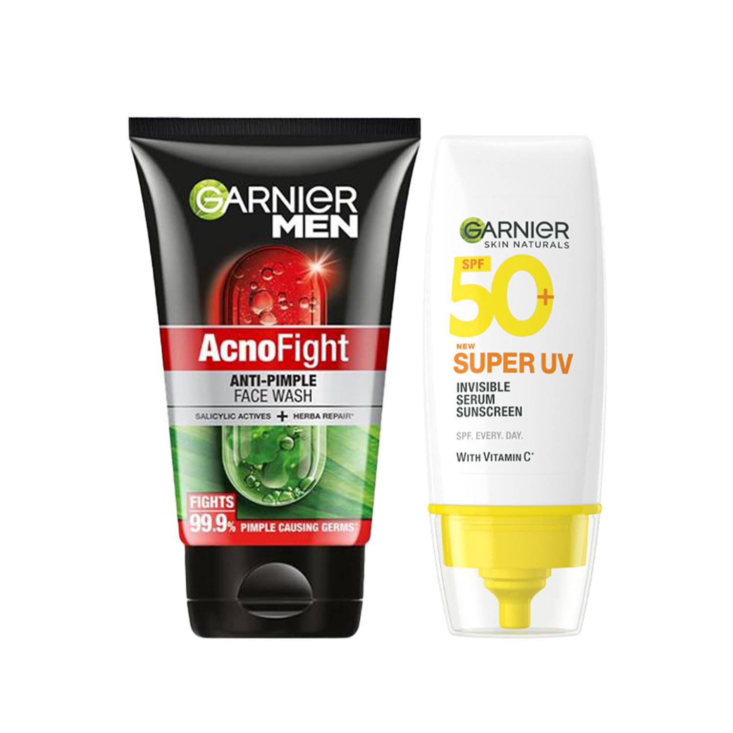Men Acno Fight Anti Pimple Face Wash 100g + Super UV Invisible Serum Sunscreen 30ml (2 Items in the set)