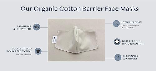 Miniatura 3 de TFS Mascarilla de barrera de algodón orgánico para niños, lavable, reutilizable, hipoalergénica, protección de doble capa para niños, 500 hilos