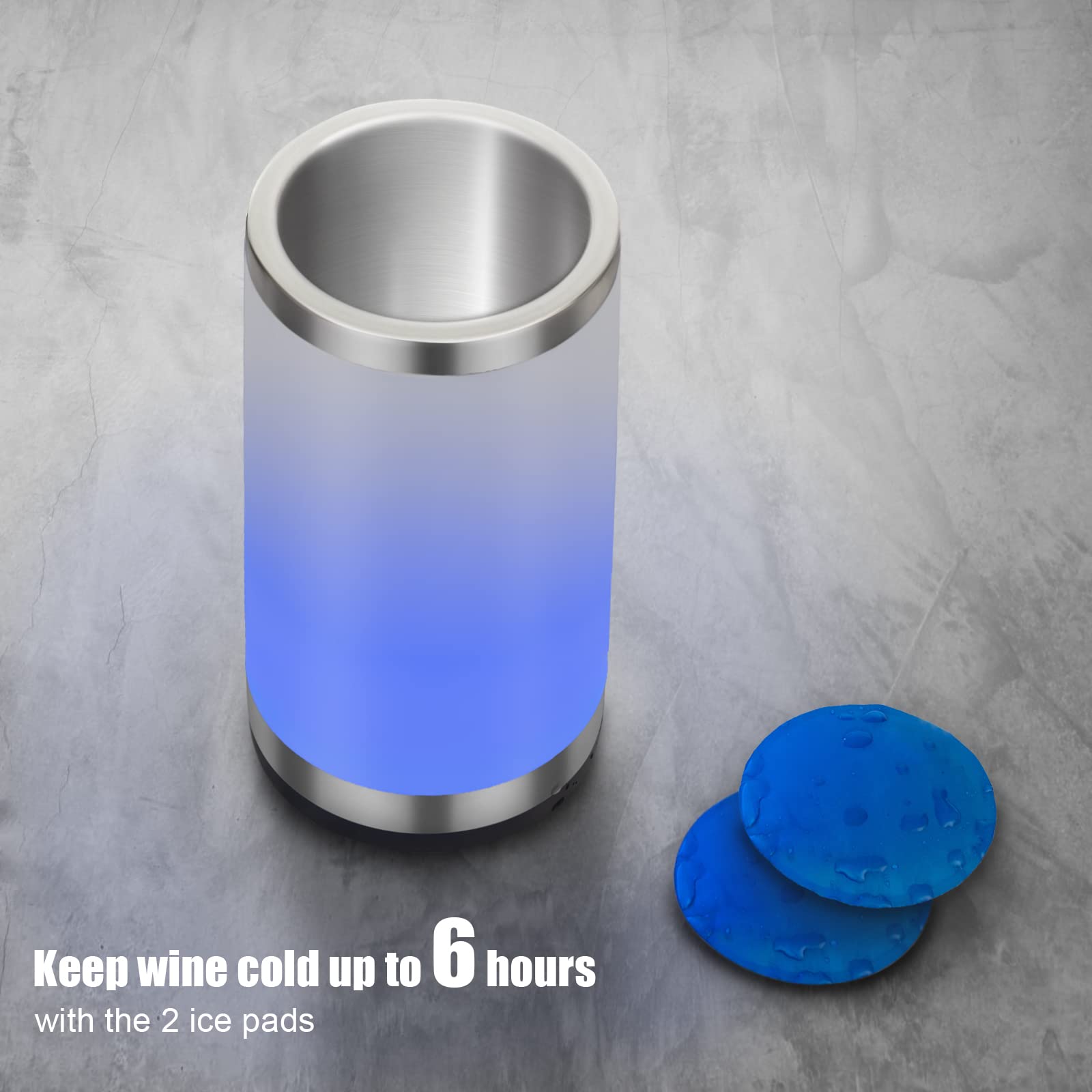 Refrigeratore per bottiglie vino Elrigs con lampada touch RGB| Secchio raffredda per vino| Isolante a doppia parete con 2 piastre eutettiche per champagne da 750 ml| Regalo per amanti del vino