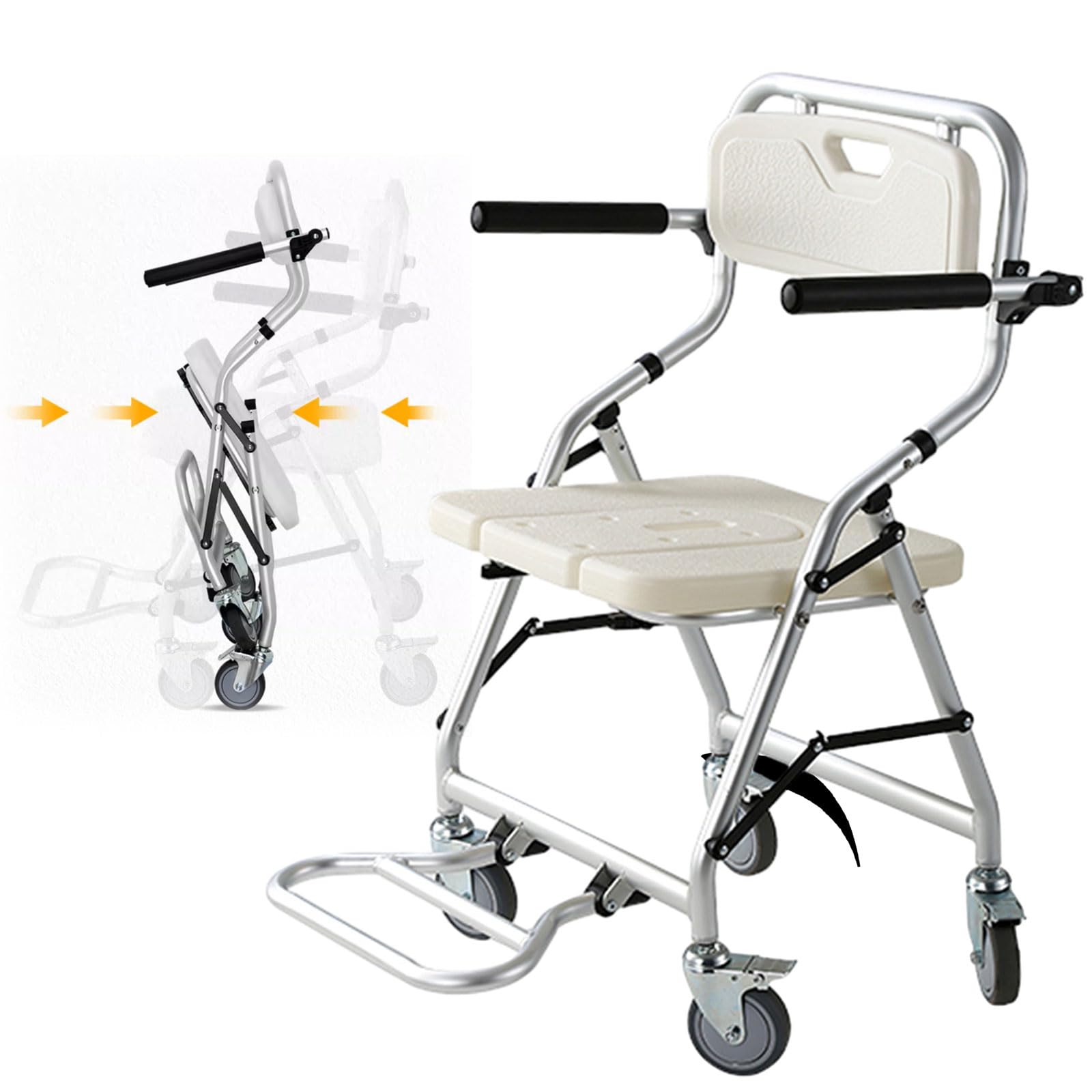 Silla para Ducha para Personas Mayores | Silla de Ducha con Ruedas Plegable de Aluminio, Silla de Baño para Minusvalidos y Mayores, Carga: 120kg