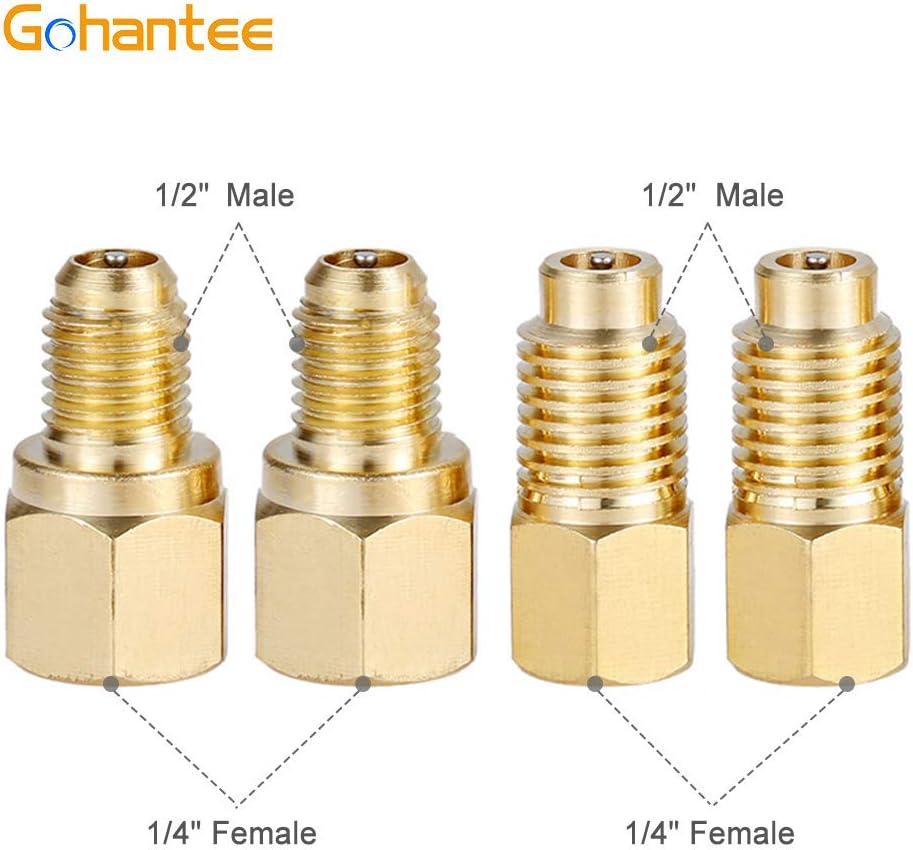 R1234yf Adapter Tool Kit, R1234yf Quick Couplers Set with Valve Core Remover for 1/4" & 1/2" HVAC Charging Hoses High Low R1234yf Couplers Set with 1/4SAE Tank Adapters AC Hose Fitting Connectors