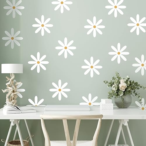 12 hojas de calcomanías de pared de margaritas blancas, calcomanías de pared de margaritas grandes, calcomanías florales para niños y niñas,