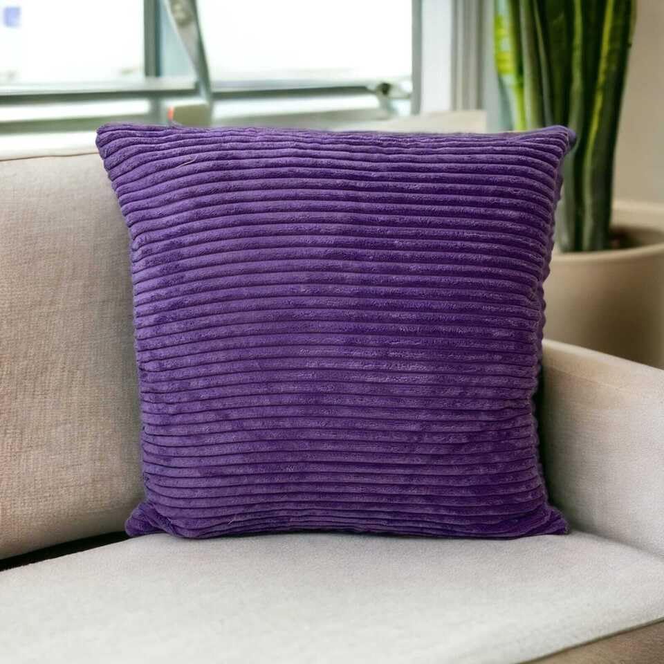 Seechoo Corduroy Cushion Covers, Set of 2, 45 x 45 cm, Striped, with Invisible Zipper, 18 x 18 Inch (Purple) - Image 2