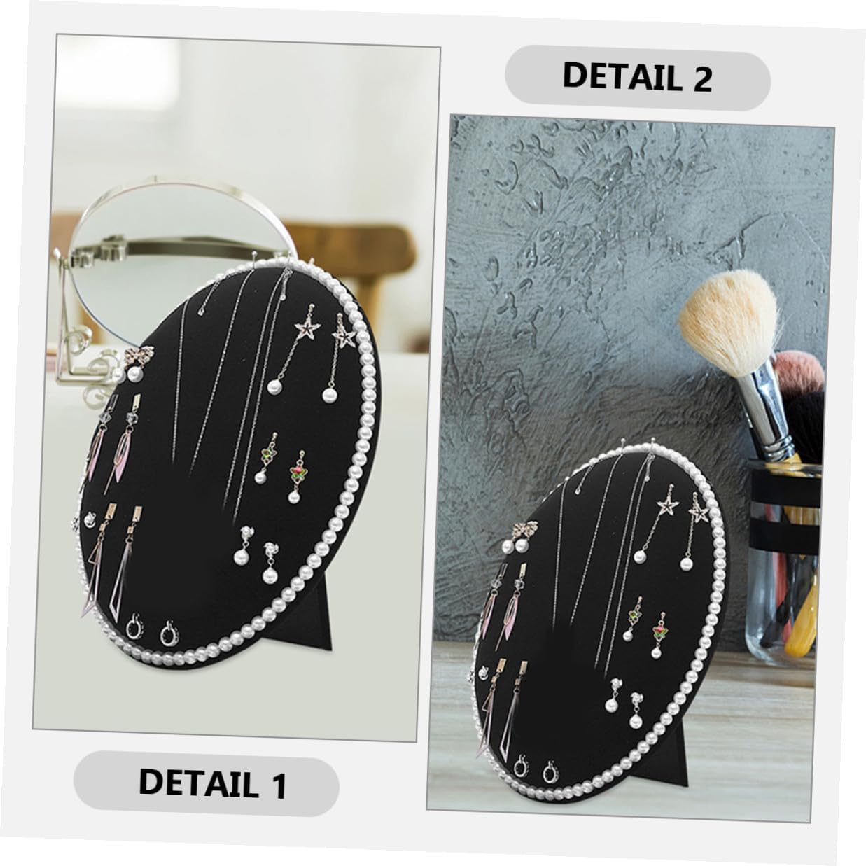 KALLORY Earring Display Rack Large Oval Black Velvet Jewelry Organizer Wall-mounted Earring Stand Holder for Studs and Necklaces Home Storage Organizer