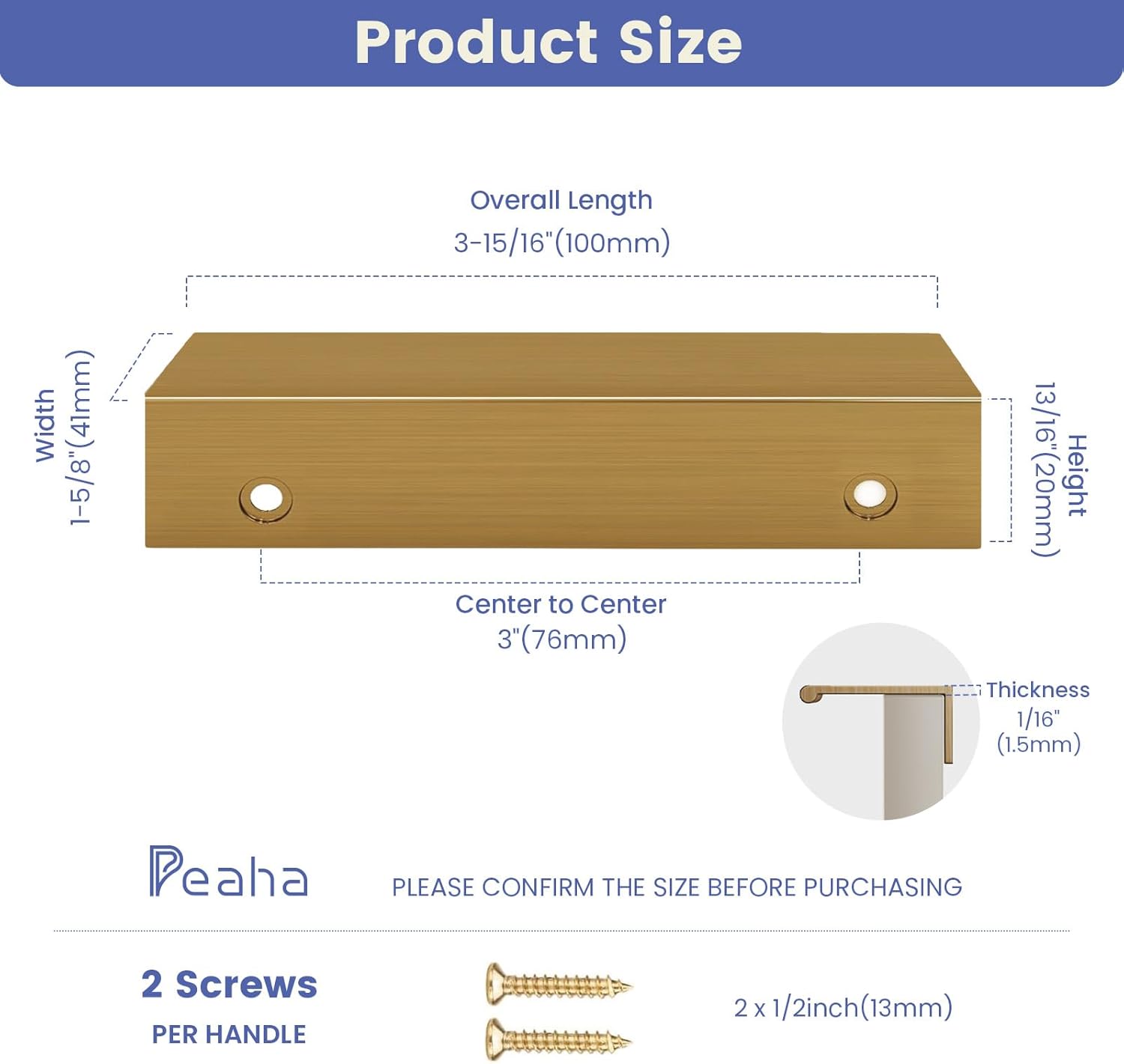 Peaha 10 Pack Kitchen Cabinet Handles 3 inch Champagne Bronze Pulls for Dresser Drawers Door Edge Finger Pull Hardware