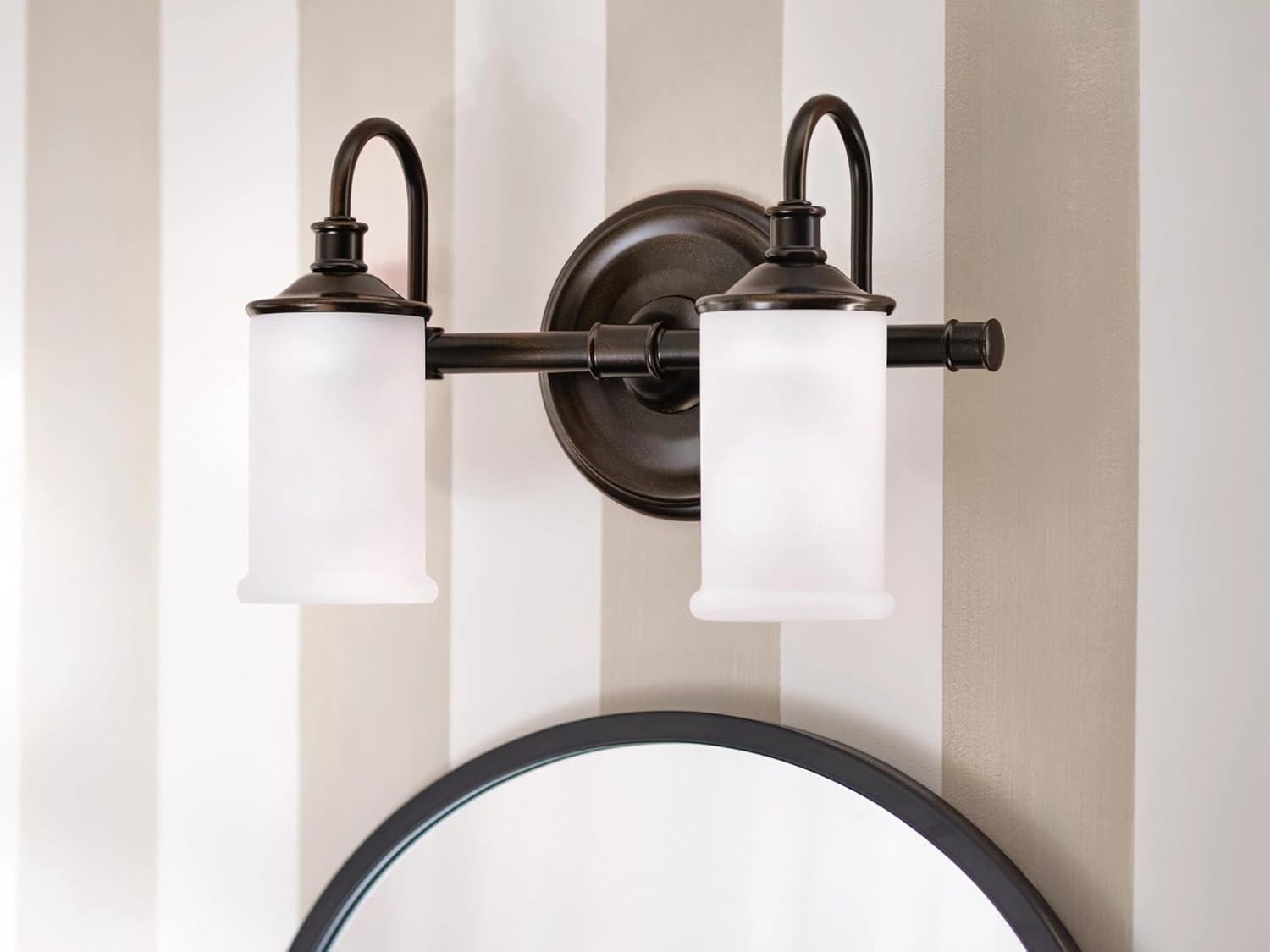 Moen Belfield Oil Rubbed Bronze 2-Light Dual-Mount Bath Bathroom Vanity Fixture with Frosted Glass, YB6462ORB