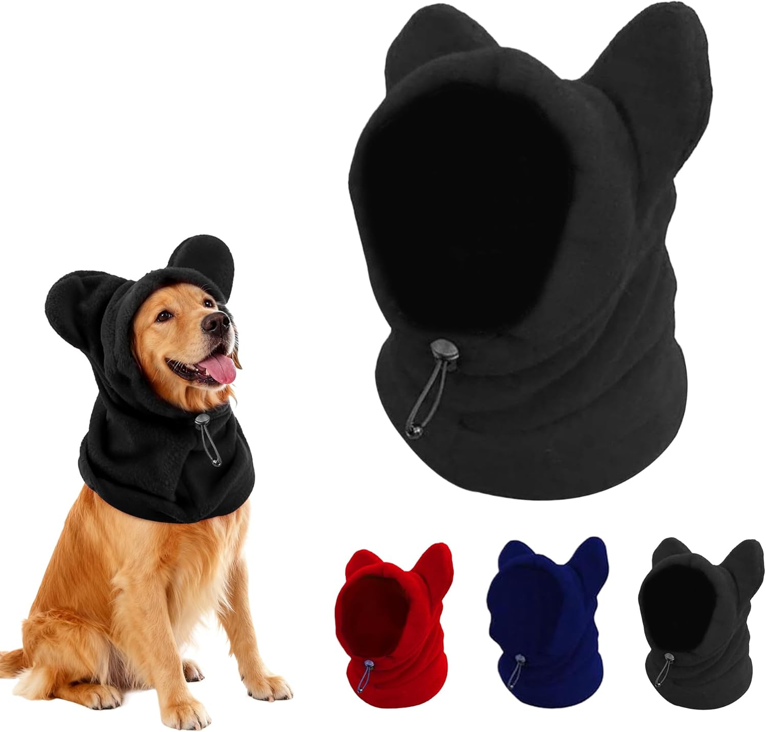 Warm Hooded Hat for Dogs & Cats, Autumn/Winter Wool Pet Headwear with Cute Ears, Adjustable Pet Scarf for Cold Days, Soft Neck Warmer for Small/Medium/Large Pets (Black, Small)